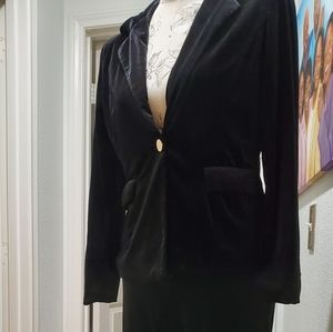 2 piece black velour pants suit